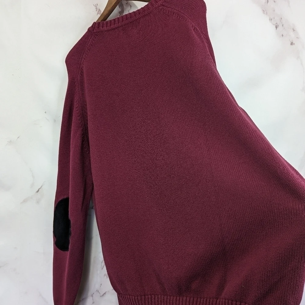 Lands End Sweater Elbow Patches Mens XL Tall Vintage Red Cotton Crew Nec…